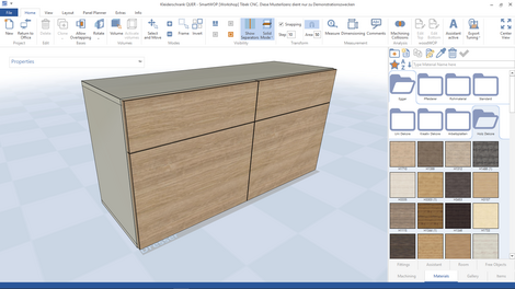 The fronts should have a coherent veneer pattern and must therefore lie next to each other in the cutting pattern during optimization, which is made easy via templates in intelliDivide. The fronts should have a coherent veneer pattern and must therefore lie next to each other in the cutting pattern during optimization, which is made easy via templates in intelliDivide.